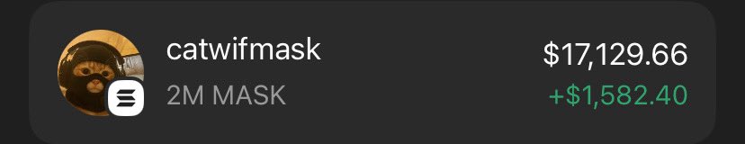 Sonofevill's tweet photo. $MASK just joined the 2m gang 
Thanks for the dips jeets 
$MASK STAYS ON
$SOL 🐱🥷 https://t.co/zbFOuIvKMe