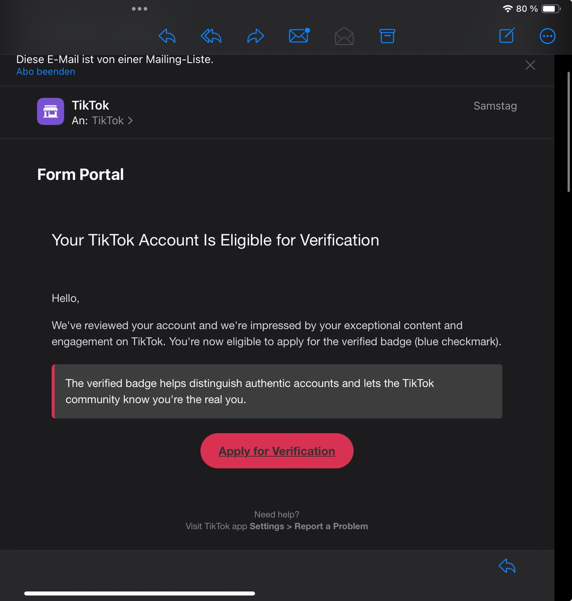 BenL0071's tweet image. tiktokaccountnotications-noreply@googlegroups.com
That’s not real right?
If anyone knows how to get a tiktok verification pls tell me