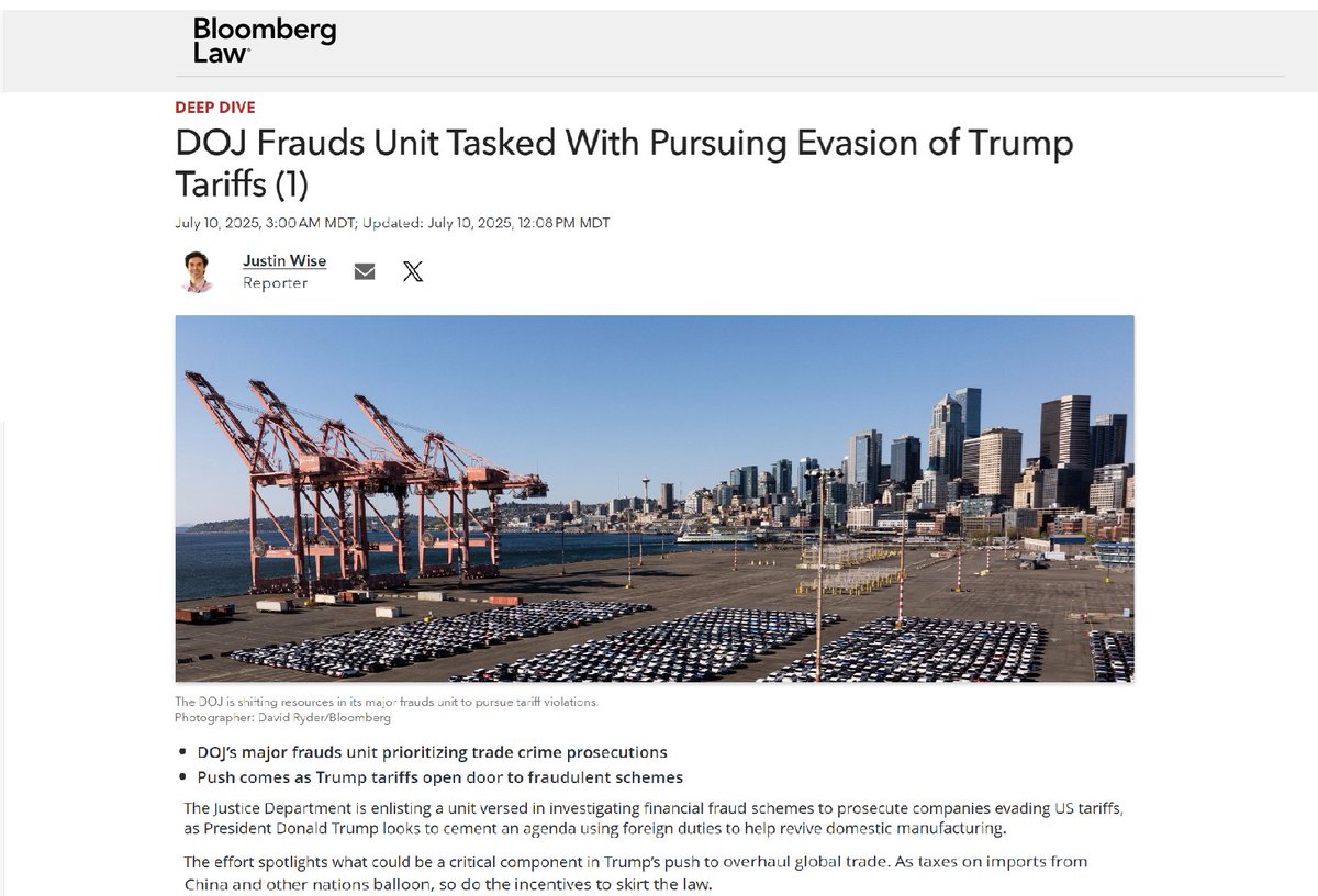 🚨NCTO long called for a trade crimes unit at the U.S. Justice Department to investigate import fraud, tariff evasion &amp; trade crimes. New DEVELOPMENT: It's happening now.
See Bloomberg's story for more: 👇
ow.ly/J0VW50Wo1j8