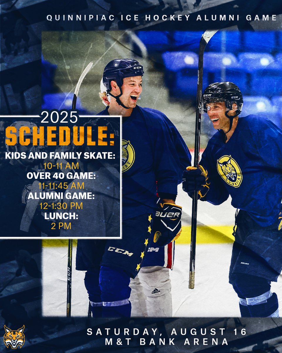 Quinnipiac Men's Ice Hockey (@qu_mih) on Twitter photo Our alumni game is BACK!
Be sure to come to The Bank on Aug. 16 for all of the festivities.
For more info and to register: engage.qu.edu/events/men-s-hβ¦
#BobcatNation x <a href="/QuinnipiacU/">Quinnipiac University</a> Our alumni game is BACK!
Be sure to come to The Bank on Aug. 16 for all of the festivities.
For more info and to register: engage.qu.edu/events/men-s-hβ¦
#BobcatNation x <a href="/QuinnipiacU/">Quinnipiac University</a>