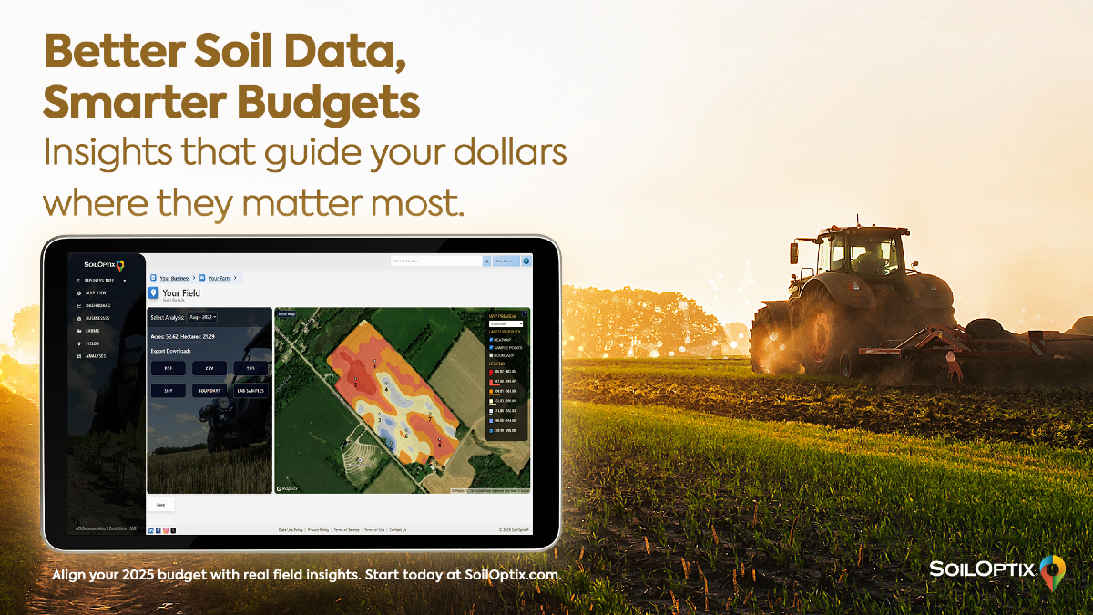 Budget season is approaching, and the smartest plans start with better data.

SoilOptix® high-resolution soil mapping provides over 335 data points per acre across 25+ layers, giving agronomists the insights they need to help growers budget smarter and optimize every input