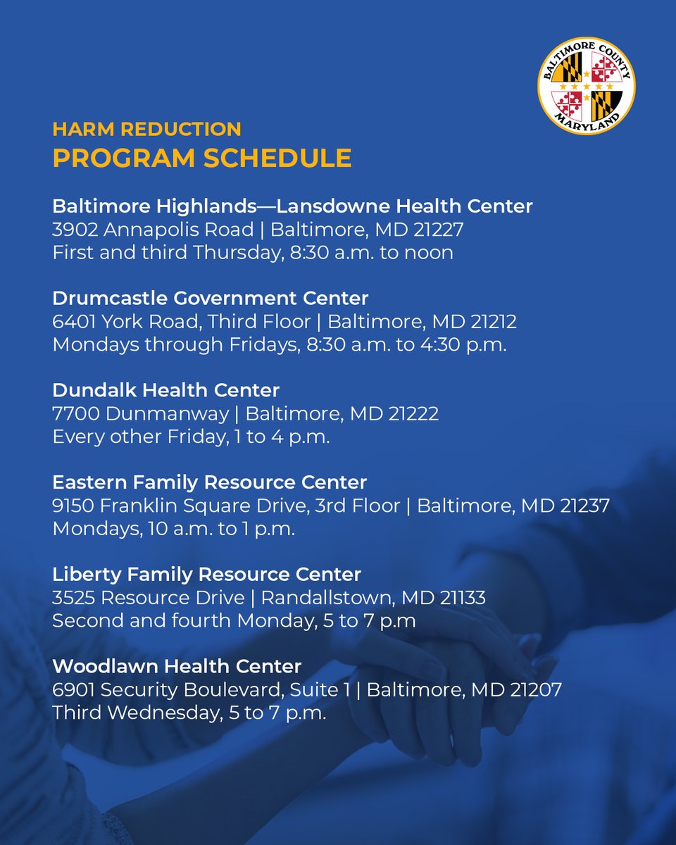 BaltCoGov's tweet image. Hope is within reach 💛
If you or someone you know is struggling with substance abuse, call (410) 88-REACH (410-887-3224) for support.
Our Harm Reduction Program offers comprehensive services to reduce the harms of drug use.
More info: linktr.ee/BaltCoGov