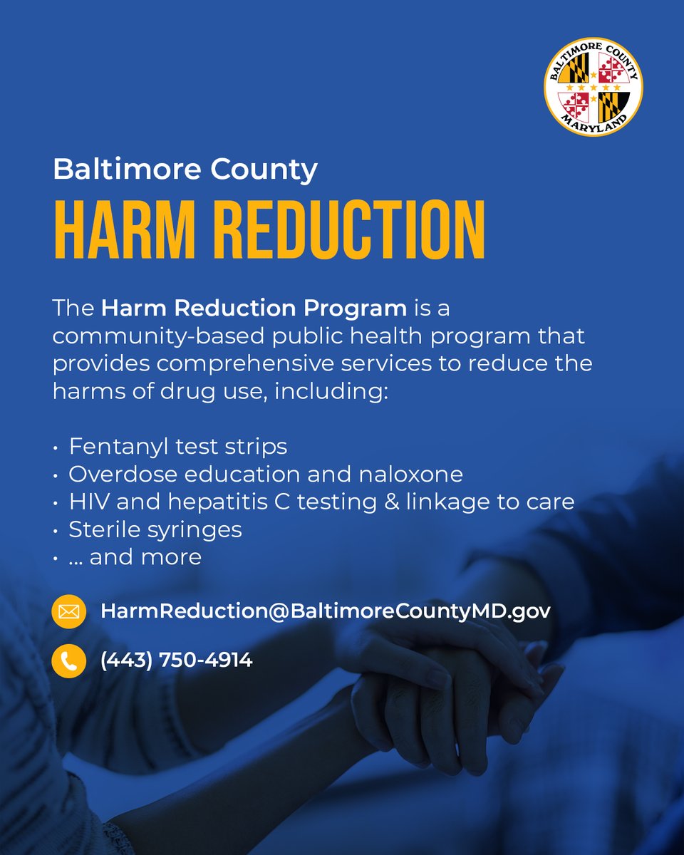 BaltCoGov's tweet image. Hope is within reach 💛
If you or someone you know is struggling with substance abuse, call (410) 88-REACH (410-887-3224) for support.
Our Harm Reduction Program offers comprehensive services to reduce the harms of drug use.
More info: linktr.ee/BaltCoGov