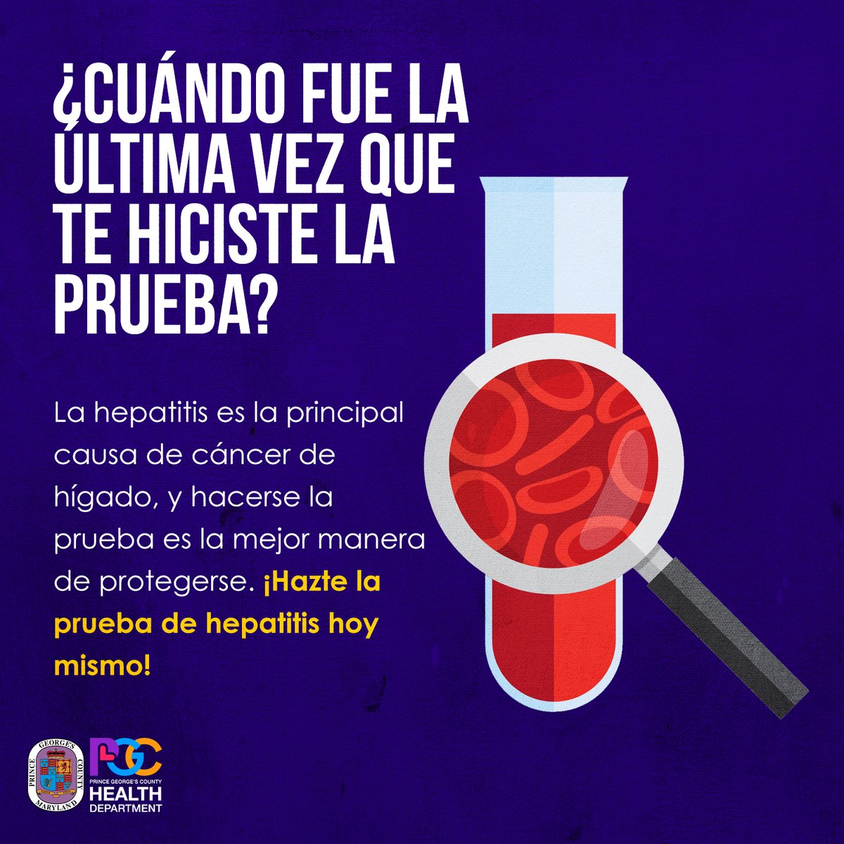 Let’s elevate Prince George’s together by taking charge of our health. Hepatitis is a leading cause of liver cancer, but early testing saves lives. Take action and get tested today! Visit health.mypgc.us/HIV #ElevatePrinceGeorges #GetTested