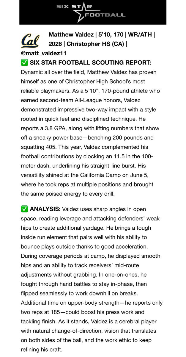 Matthew Valdez (@matt_valdez11) on Twitter photo Big shoutout to <a href="/sixstarfootball/">Six Star Football | PLUS+</a> for the write up!! More work to be done💯
#christopherhigh <a href="/MarkGTown84/">Mark</a> <a href="/_CoachAdams9/">Coach D-A</a> <a href="/CoachAray/">COACH A-RAY</a> <a href="/CoachBJones/">Bryan Jones</a> <a href="/NickRolovich/">Nick Rolovich</a> <a href="/CoachMHarris79/">Michael C. Harris</a> Big shoutout to <a href="/sixstarfootball/">Six Star Football | PLUS+</a> for the write up!! More work to be done💯
#christopherhigh <a href="/MarkGTown84/">Mark</a> <a href="/_CoachAdams9/">Coach D-A</a> <a href="/CoachAray/">COACH A-RAY</a> <a href="/CoachBJones/">Bryan Jones</a> <a href="/NickRolovich/">Nick Rolovich</a> <a href="/CoachMHarris79/">Michael C. Harris</a>