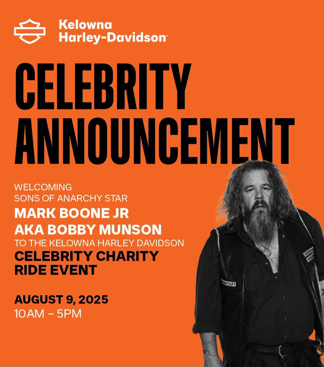 Kim Coates Beauties 'n Bruisers (@kimcoates_bnb) on Twitter photo The ride you have been waiting for is back. Join <a href="/KimFCoates/">Kim Coates</a> and #MarkBooneJunior for the Celebrity Charity Ride.
Meet Tig and Bobby, have fun and do something good.
Kelowna Harley-Davidson August 9th The ride you have been waiting for is back. Join <a href="/KimFCoates/">Kim Coates</a> and #MarkBooneJunior for the Celebrity Charity Ride.
Meet Tig and Bobby, have fun and do something good.
Kelowna Harley-Davidson August 9th