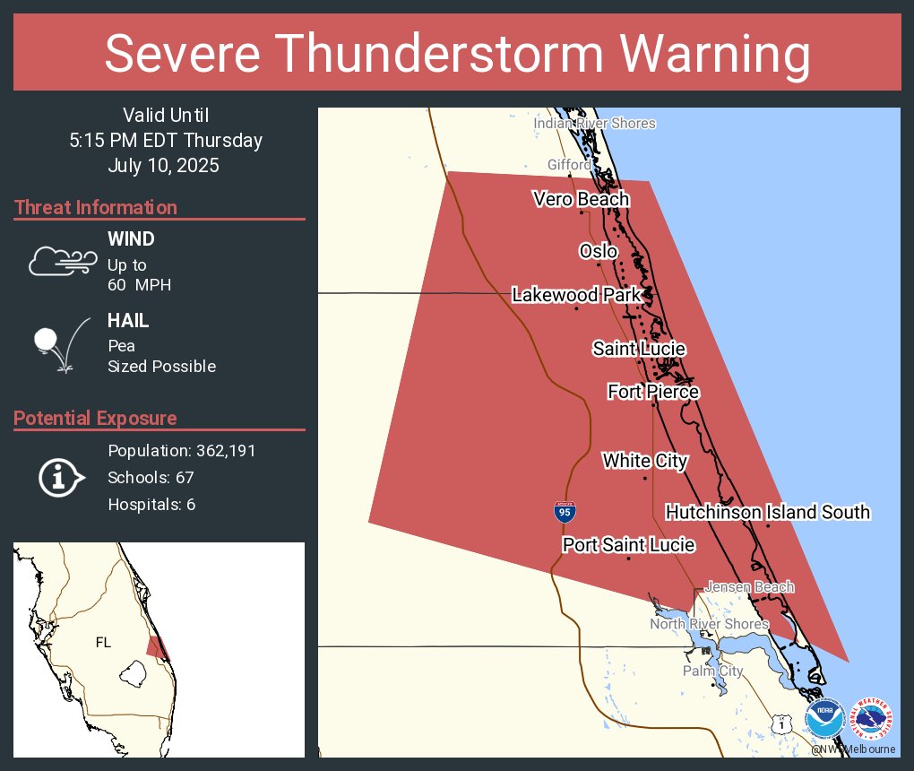 Severe Thunderstorm Warning including Port Saint Lucie FL, Fort Pierce FL and  Vero Beach FL until 5:15 PM EDT
