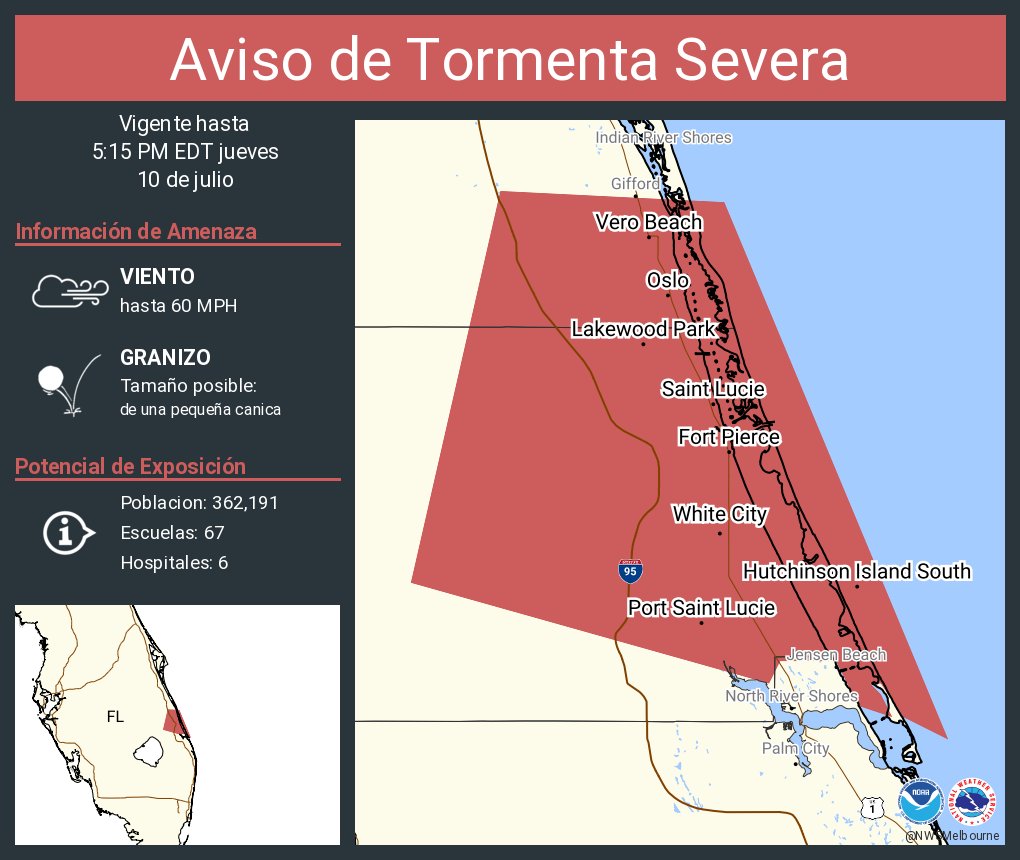 Aviso de Tormenta Severa incluye Port Saint Lucie FL, Fort Pierce FL, Vero Beach FL hasta las 5:15 PM EDT