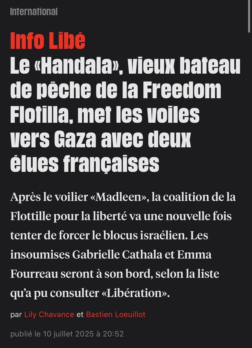 Manuel Bompard (@mbompard) on Twitter photo Reconnaissance et admiration pour la dĂ©putĂ©e Gabrielle Cathala (<a href="/GabrielleCthl/">Gabrielle Cathala</a>), pour lâeurodeputĂ©e Emma Fourreau (<a href="/emma_frr/">Emma Fourreau</a>) et pour tous les membres de lâĂ©quipage qui vont embarquer dans quelques jours pour briser le blocus humanitaire de Gaza.
Plus que jamais fier des Reconnaissance et admiration pour la dĂ©putĂ©e Gabrielle Cathala (<a href="/GabrielleCthl/">Gabrielle Cathala</a>), pour lâeurodeputĂ©e Emma Fourreau (<a href="/emma_frr/">Emma Fourreau</a>) et pour tous les membres de lâĂ©quipage qui vont embarquer dans quelques jours pour briser le blocus humanitaire de Gaza.
Plus que jamais fier des