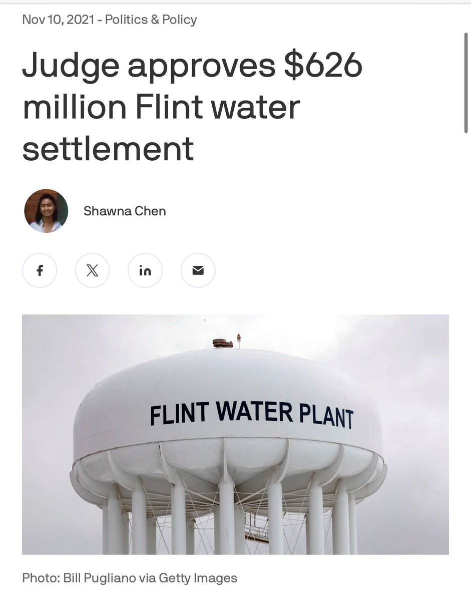 美国弗林特水危机是一场震惊全美的公共卫生灾难，起因于2014年密歇根州政府为节省开支，将弗林特市的供水源从底特律市的水系统切换为当地受到污染的弗林特河，但在没有采取必要防腐处理的情况下就向居民供水，导致城市中大量老旧铅水管遭到腐蚀，铅随自来水流入居民家中。事发后，约有近10万居民受到影