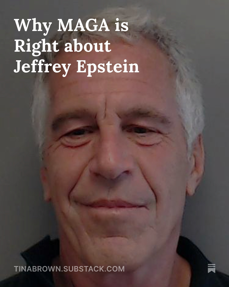 TinaBrownLM's tweet image. Case closed on Epstein? I don’t think so. Read why in my new post on Substack’s Fresh Hell
tinabrown.substack.com/p/why-maga-is-…