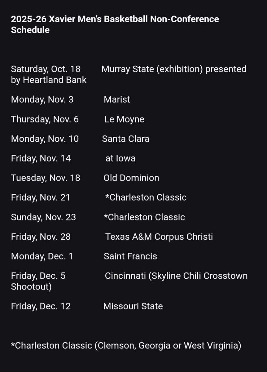 Xavier has announced its non-conference schedule.