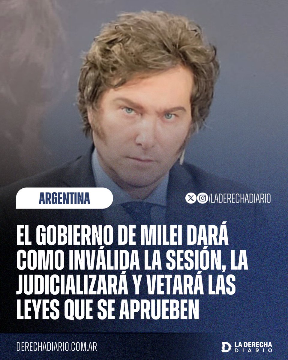 🚨🇦🇷 | CONFIRMADO: El Gobierno de Javier Milei dará como inválida la sesión ilegal del Senado por incluir dictámenes ilegítimos y quórum insuficiente, la judicializará y vetará las leyes deficitarias que se aprueben ilegalmente para destruir el equilibrio fiscal.