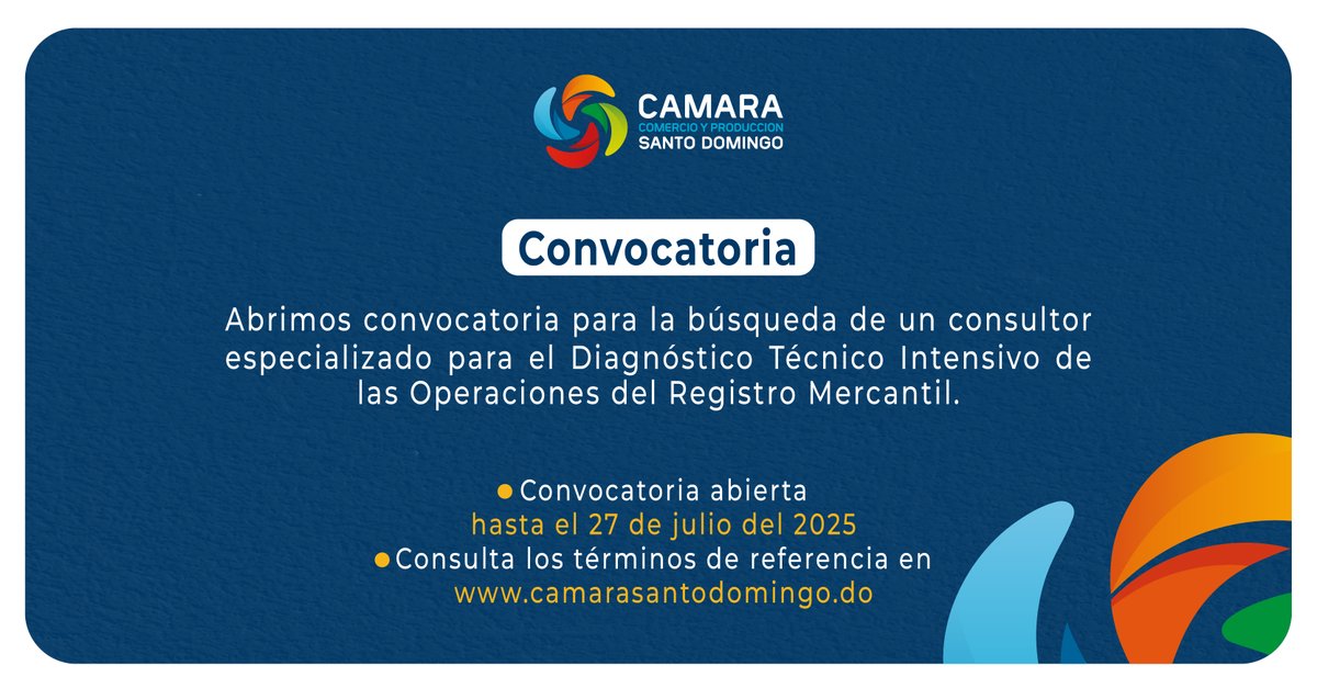 🚨 ¡Convocatoria abierta!

Desde la Cámara de Comercio y Producción de Santo Domingo abrimos convocatoria para la búsqueda de un consultor para liderar un Diagnóstico Técnico Intensivo del Registro Mercantil y del Centro de Análisis del Proyecto Fedocámaras Digital.

📍 6 semanas