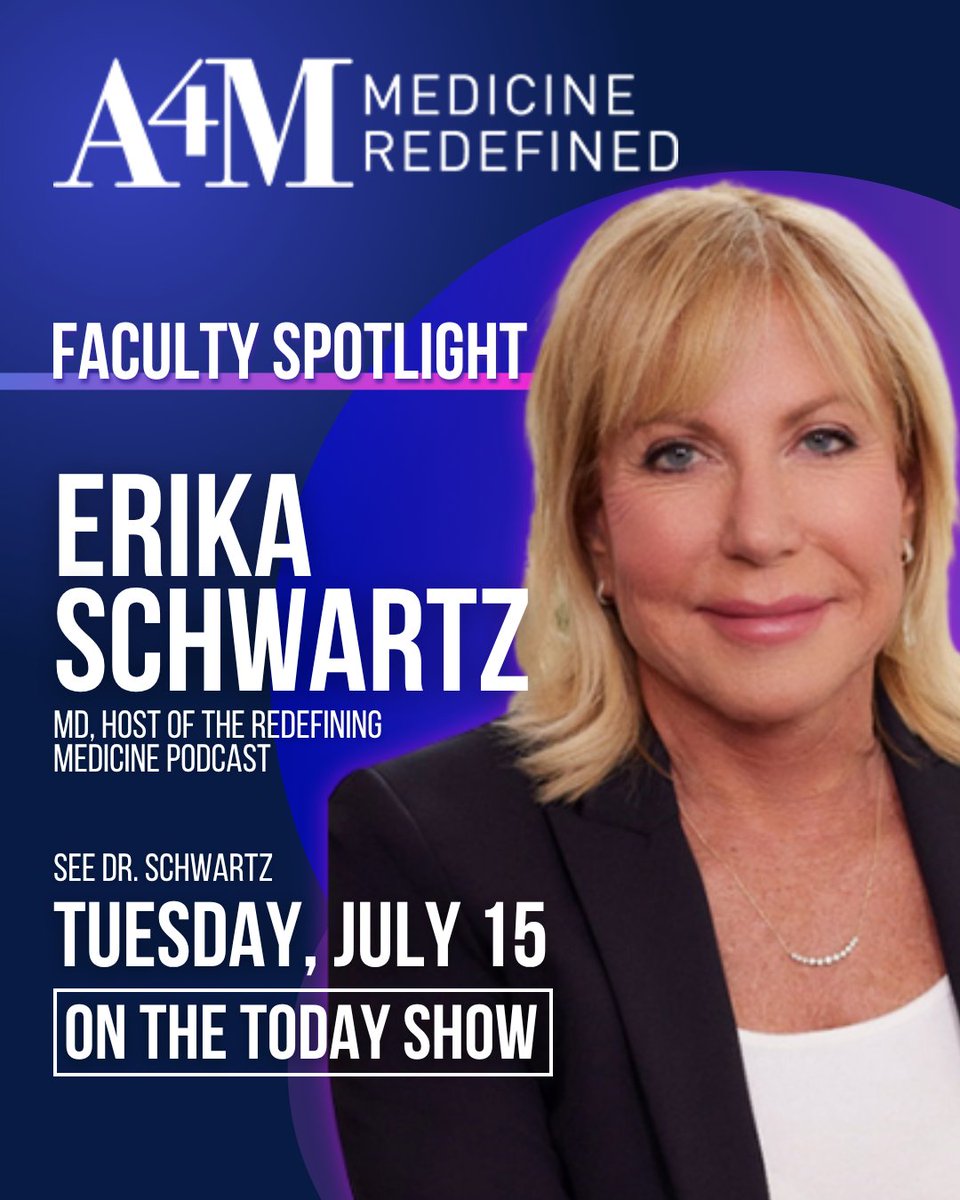 📢 Big News: Our very own Erika Schwartz, MD, will be featured in a segment of The Today Show, July 15th!

Dr. Schwartz has been a distinguished member of our faculty for #LongevityFest, #BHRT Symposium, #WomensHealthSummit, and so many more!

📅Mark your calendars!