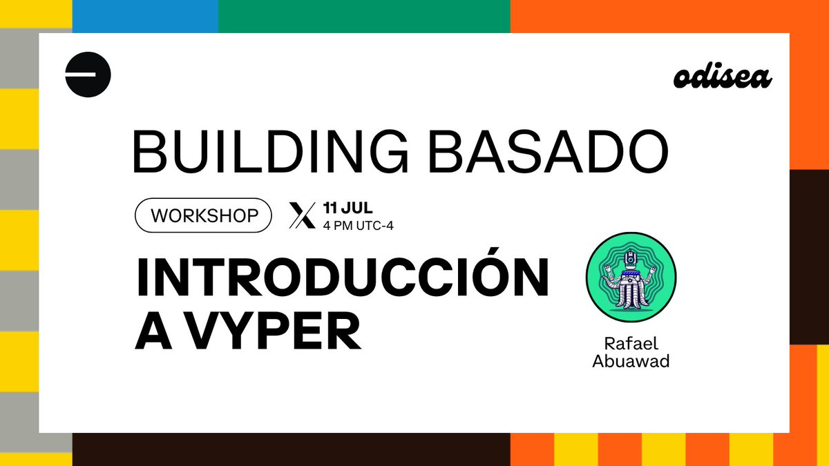 Based LatAm (@baselatam) on Twitter photo 🔵 Se viene el sexto workshop de la serie Building Basado: Introducción a Vyper
Una introducción directa al lenguaje de contratos inteligentes con <a href="/rabuawad_/">Rafael Abuawad</a>. Revisaremos brevemente su sintaxis única y culminaremos con una demo atractiva de una aplicación Vyper en acción. 🔵 Se viene el sexto workshop de la serie Building Basado: Introducción a Vyper
Una introducción directa al lenguaje de contratos inteligentes con <a href="/rabuawad_/">Rafael Abuawad</a>. Revisaremos brevemente su sintaxis única y culminaremos con una demo atractiva de una aplicación Vyper en acción.
