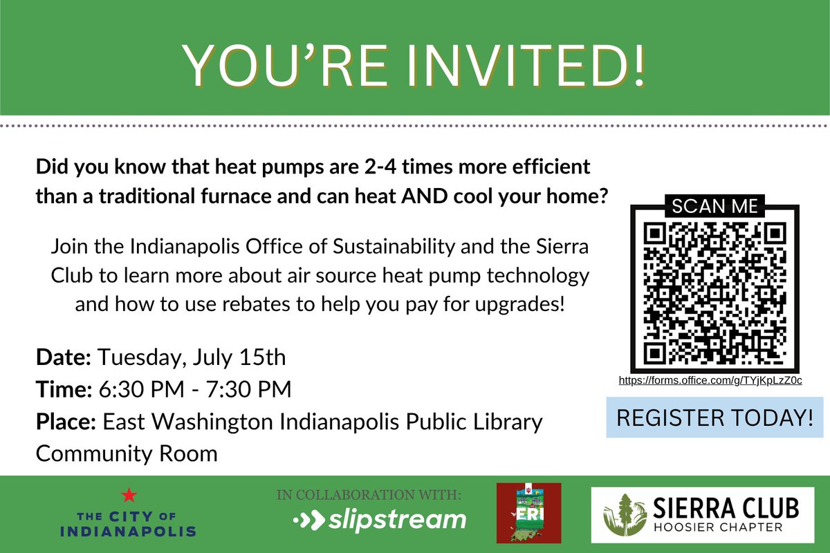 NEXT WEEK: Come eat pizza &amp; learn about ~HEAT PUMPS~ &amp; how you could save energy AND money on your utility bills with one 🍕⚡☀️🏡❄️

RSVP here for reminders: forms.cloud.microsoft/Pages/Response…