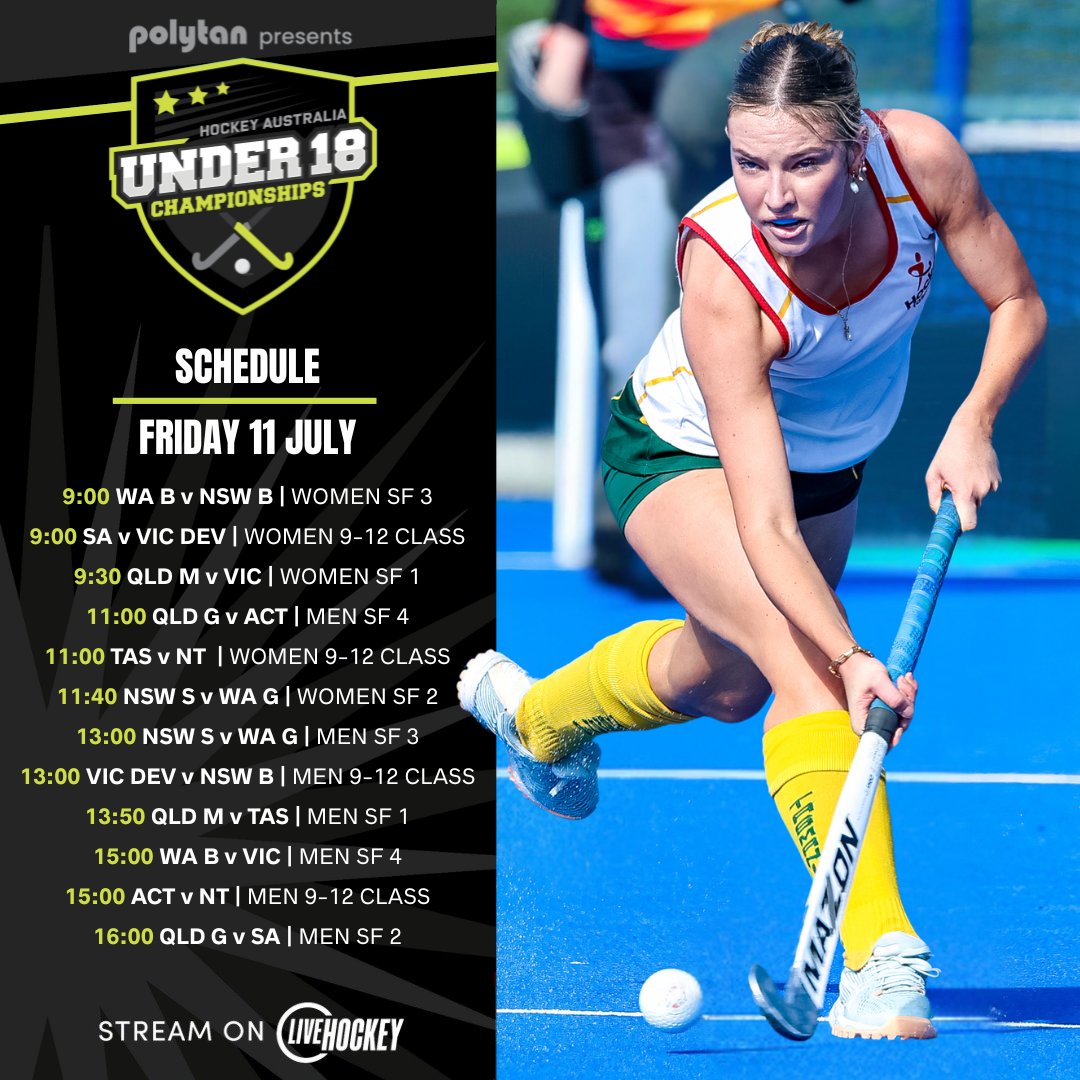 Hockey Australia (@hockeyaustralia) on Twitter photo It's the penultimate day of play at the 2025 U18 National Championships as we find out who will take part in tomorrow's medal matches 🏆
Don't miss a minute of the action - catch every game live on livehockey.com.au
<a href="/WestAustralia/">Western Australia</a> #ThisisWA #WanderoutYonder It's the penultimate day of play at the 2025 U18 National Championships as we find out who will take part in tomorrow's medal matches 🏆
Don't miss a minute of the action - catch every game live on livehockey.com.au
<a href="/WestAustralia/">Western Australia</a> #ThisisWA #WanderoutYonder