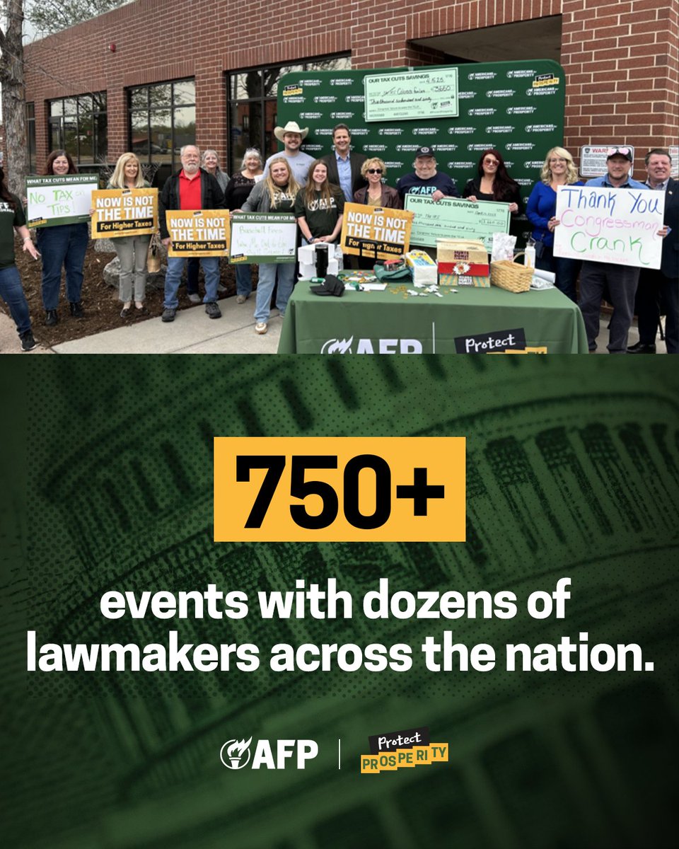 AlaskaAFP's tweet image. AFP’s Protect Prosperity campaign has been driving real impact across the country w/hundreds of thousands of doors knocked, phone calls made, & messages sent to lawmakers to make sure Congress chose to protect the Trump Tax Cuts & stop the largest tax hike in American history.
