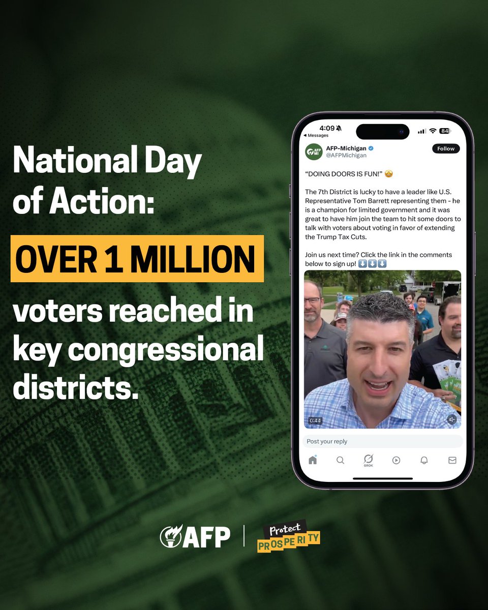 AlaskaAFP's tweet image. AFP’s Protect Prosperity campaign has been driving real impact across the country w/hundreds of thousands of doors knocked, phone calls made, & messages sent to lawmakers to make sure Congress chose to protect the Trump Tax Cuts & stop the largest tax hike in American history.