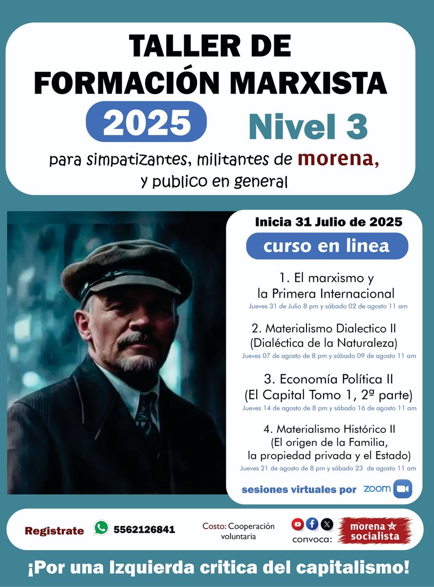 Jonatan Romero (@1jonatan2) on Twitter photo Les invitamos al taller de formación marxista de este 2025 con <a href="/MorenaSocialist/">Morena Socialista</a>
Aquí les dejo el
Formulario:
forms.gle/Czcy7drxqeSkSh… Les invitamos al taller de formación marxista de este 2025 con <a href="/MorenaSocialist/">Morena Socialista</a>
Aquí les dejo el
Formulario:
forms.gle/Czcy7drxqeSkSh…
