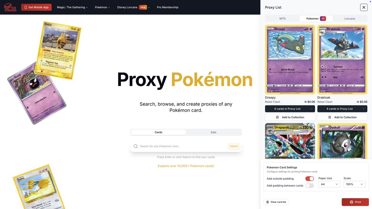 Our website has free tools for MTG, Pokémon, &amp; Disney Lorcana collectors. Search cards, manage collections, create proxies &amp; track prices. 

Go Pro for AI customizations &amp; ad-free bliss at $5/mo. Start stacking today!