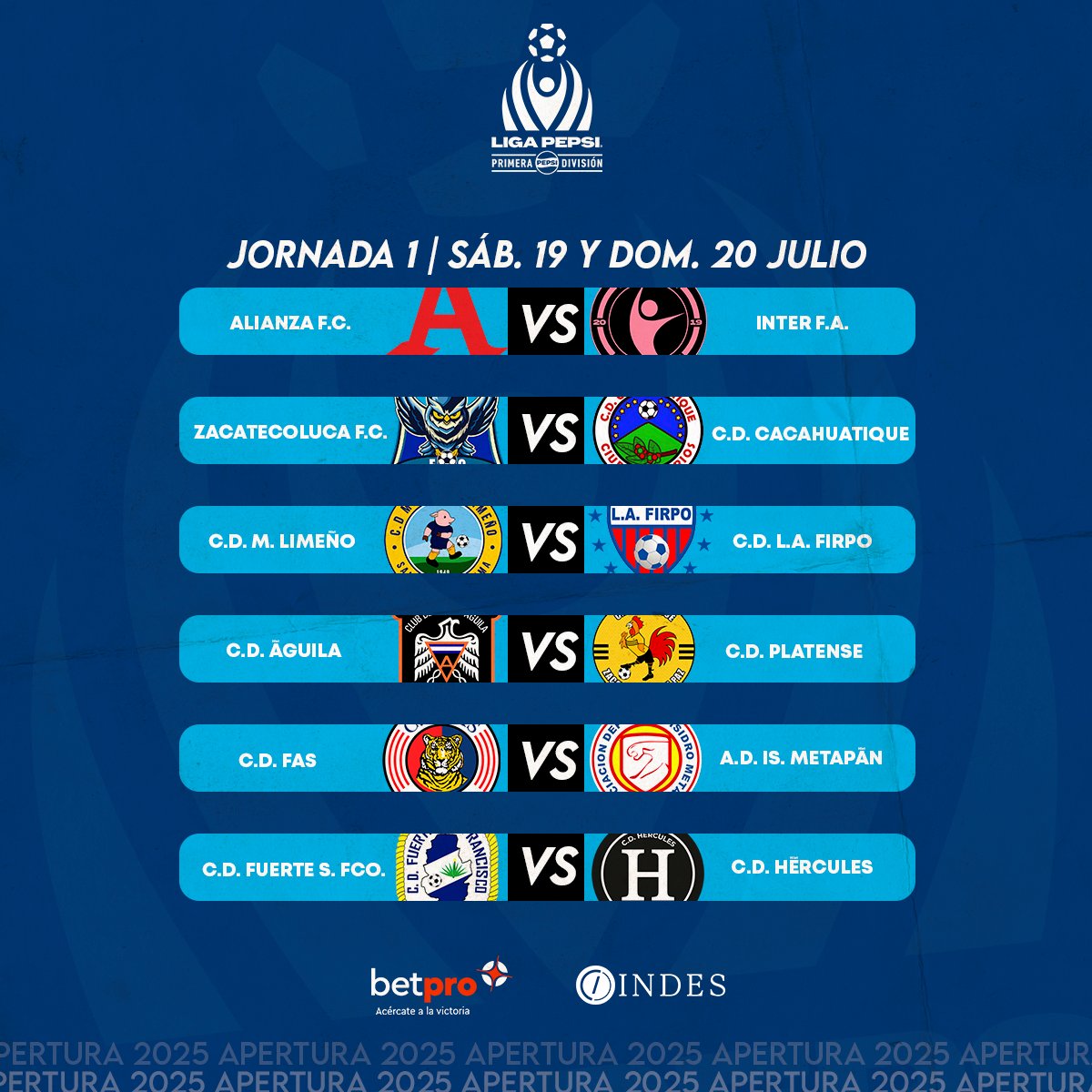 Busca la 𝗰𝗮𝗺𝗶𝘀𝗲𝘁𝗮 para 𝗹𝗮 𝗝𝗢𝗥𝗡𝗔𝗗𝗔 𝟭 🇸🇻⚽🎉

📆🆚😍

#LigaPepsi #NuestraPasión #Apertura2025