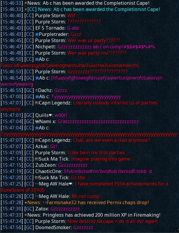 RSab_c's tweet photo. I started playing this game ~ 23 years ago and NEVER imagined that I’d even get a single 99… after the 99’s, 120’s seemed impossible. After 120 all, comp seemed impossible… After all of the “I’ll never do thats”. I fucking did it. TY Neverlucky and Summit Clans for the GZs 🖤 https://t.co/V62UjcLcEB