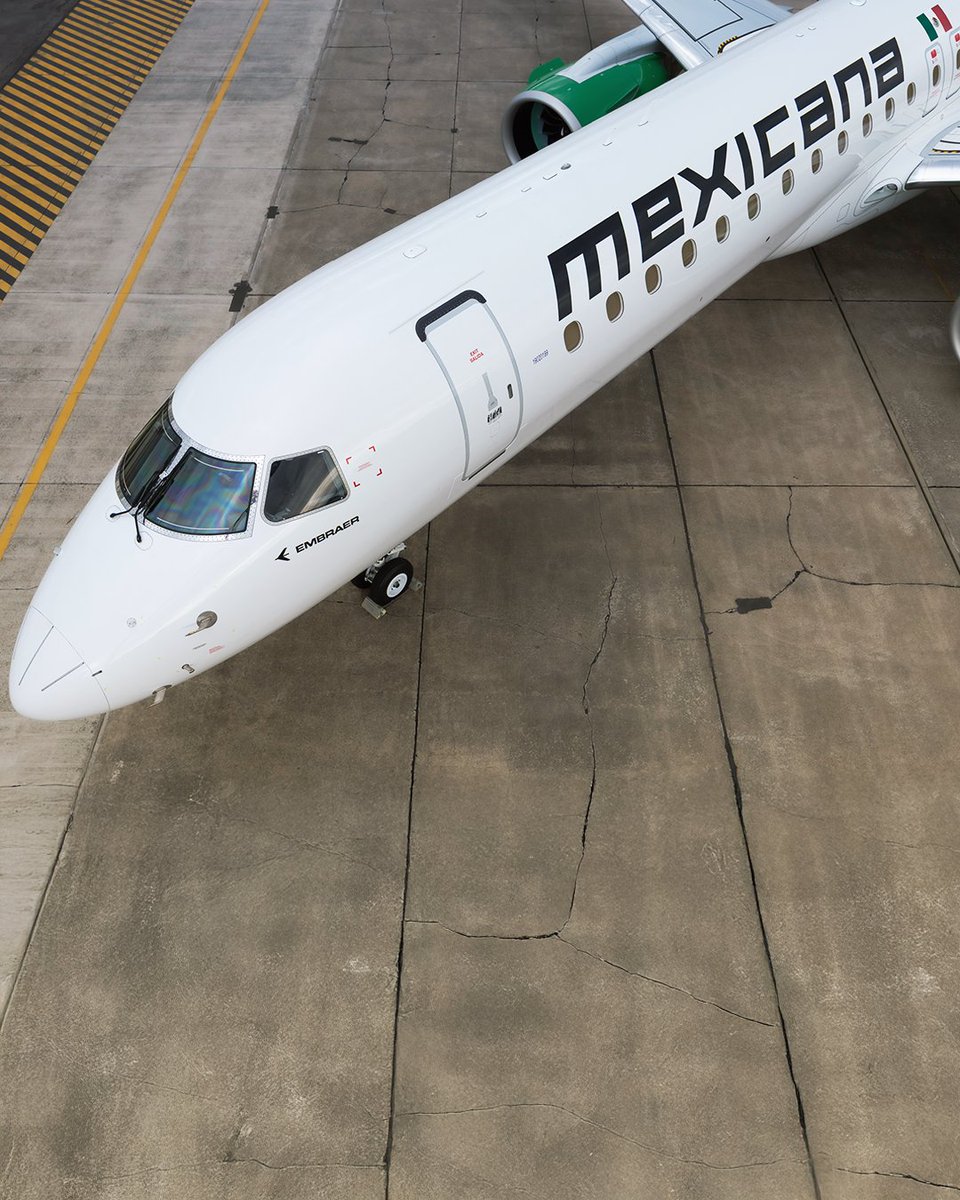 embraer's tweet image. Confira o belo primeiro E195-E2 entregue à @MexicanaVuela_. É o primeiro dos 20 E2 encomendados pela companhia, reafirmando a presença crescente da Embraer na América Latina. O E2 é reconhecido por sua operação silenciosa, menores emissões e ser o líder do segmento em economia.