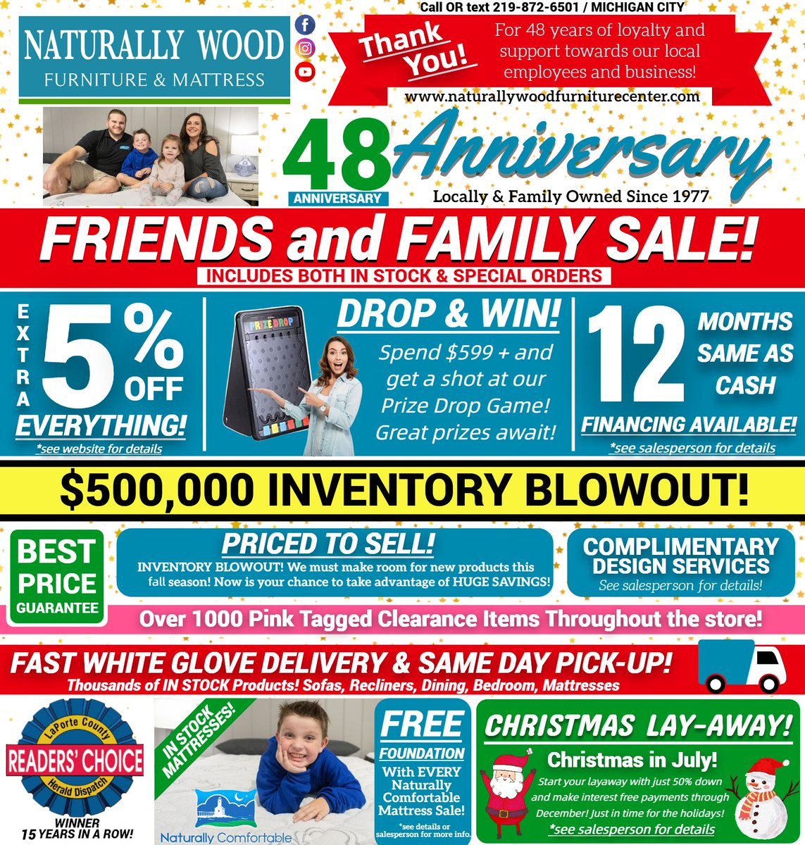 NatWoodMC's tweet photo. 🎉 Happy 48th Anniversary! 🎉 Thank you for 48 years of support! 🙌 Celebrate with our FRIENDS &amp; FAMILY SALE! Get EXTRA 5% OFF everything! 🛋️  💥 Thousands of items in stock! Sofas, dining, bedrooms &amp; more!🎈 Come celebrate with us! 💚💙 https://t.co/WsjCpzPmm0