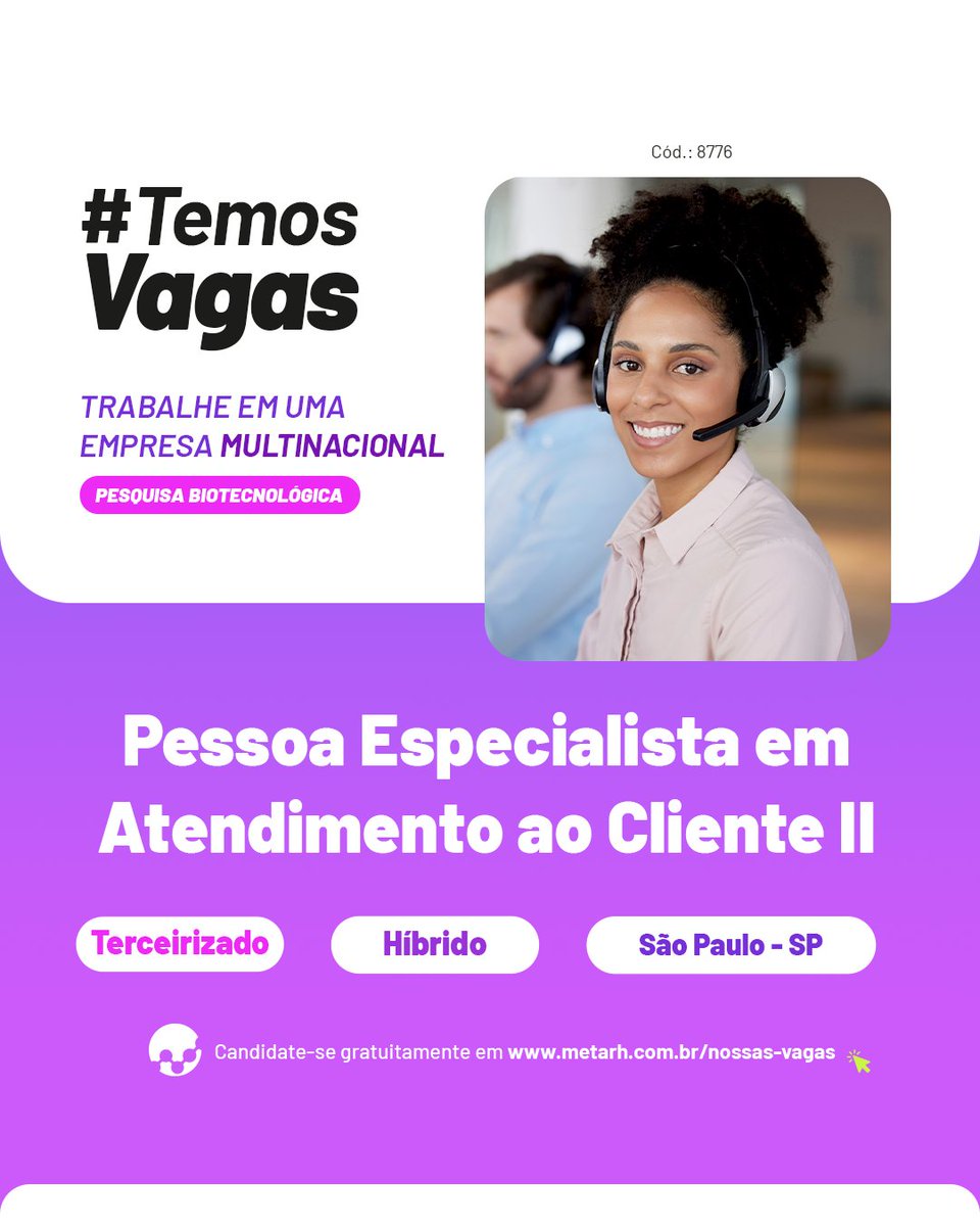 ametarh's tweet image. 📣 Oportunidade em São Paulo – SP! #TemosVagas

Quer atuar em uma empresa multinacional do setor de biotecnologia? Estamos em busca de uma Pessoa Especialista em Atendimento ao Cliente II para uma posição terceirizada e em modelo híbrido.

Saiba mais em: x.gd/eeuwP