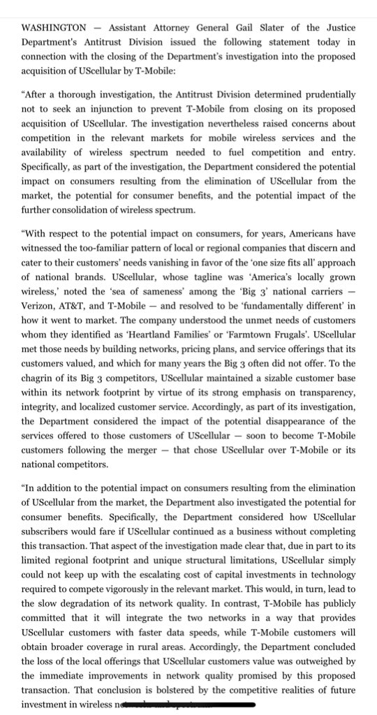 David Shepardson (@davidshepardson) on Twitter photo .<a href="/TheJusticeDept/">U.S. Department of Justice</a> signs off on <a href="/TMobile/">T-Mobile</a> <a href="/UScellular/">UScellular</a> a day after wireless company DEI letter made public reuters.com/sustainability… .<a href="/TheJusticeDept/">U.S. Department of Justice</a> signs off on <a href="/TMobile/">T-Mobile</a> <a href="/UScellular/">UScellular</a> a day after wireless company DEI letter made public reuters.com/sustainability…