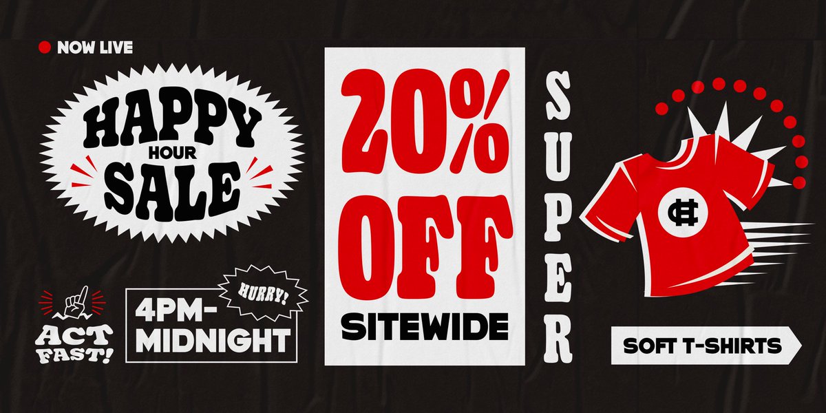 The clock has started ⏰

Your favorite happy hour sale is here! Grab 20% off sitewide until Midnight tonight! 

Shop Now-&gt; hubs.ly/Q03wG57S0