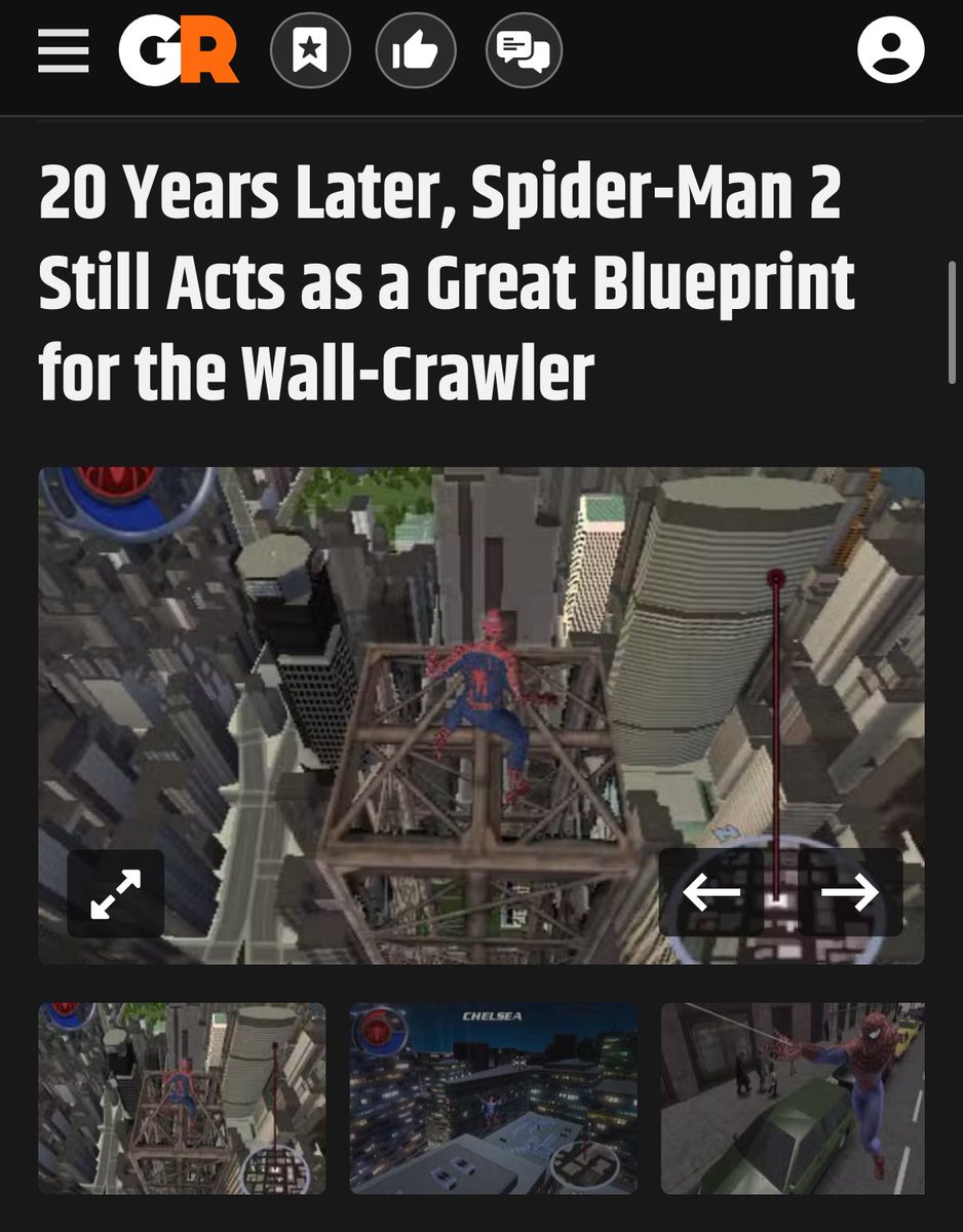for some reason, whenever someone writes an article or retrospective about the 2004 Spider-Man 2 game, they use a screencap I posted like 15 years ago on reddit. I know it’s mine because my emulator settings were fucked and it looks awful.