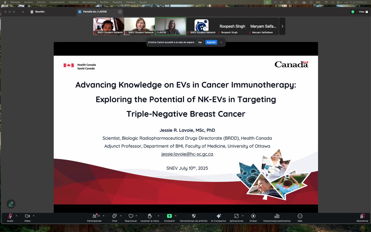SNEVresearch's tweet image. 👏🏻 Huge thank you to Dr. Jessie Lavoie for her brilliant talk on EV potential for targeting triple-negative breast cancer.

🙌🏻 Thanks also to our audience and moderators: Cristobal Cerda-Troncoso and Jolene Phelps! 

🎯 Sign up for our FREE mailing list: isev.org/membership