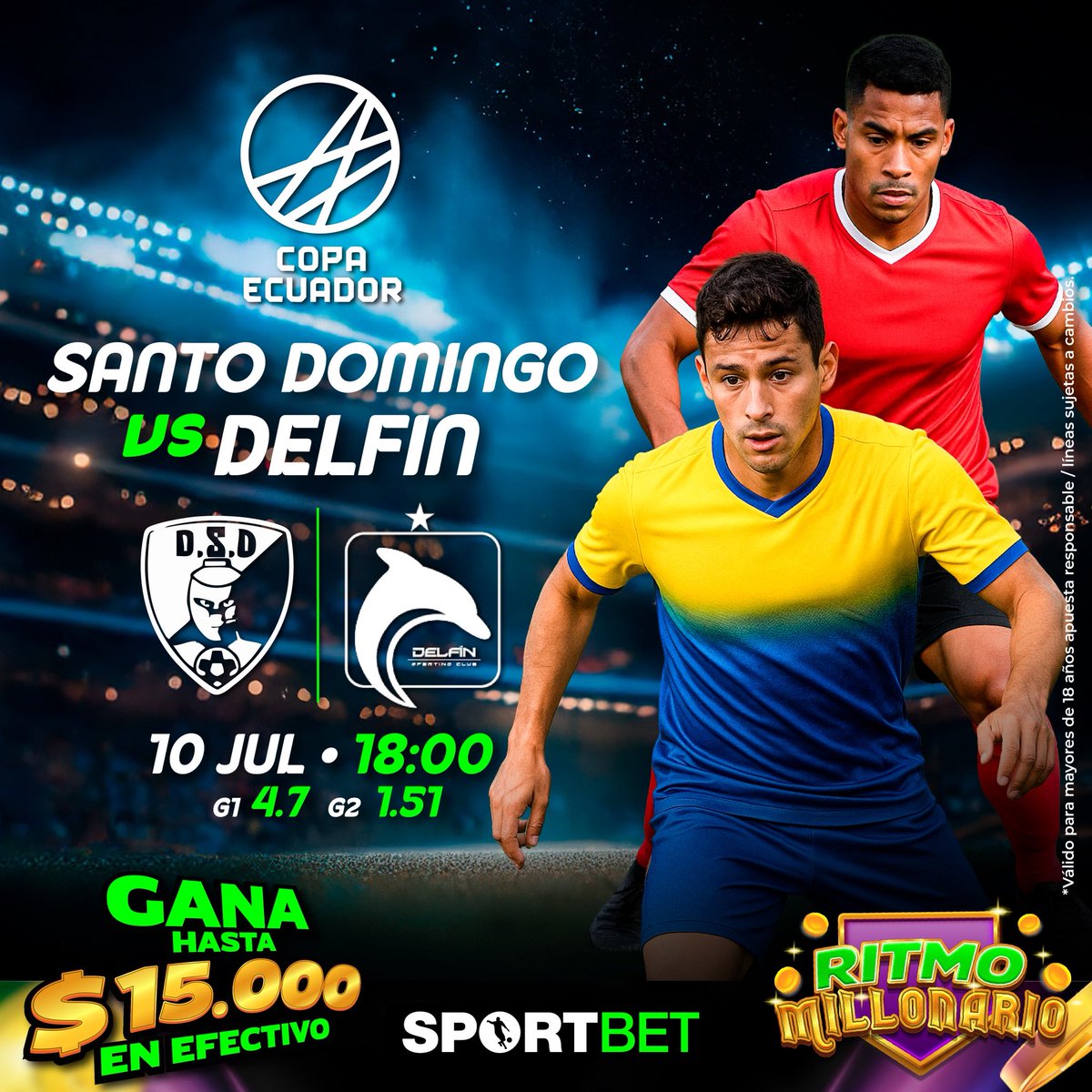 ¡VUELVE LA COPA ECUADOR!🤩

Inicia una nueva fase y el Santo Domingo se enfrenta a Delfín👀. 

Duelo que puede tener sorpresas.
¿Quién ganará? 

Pronostica y Gana✅

En SportBet, la mejor jugada la haces tú!😌☝️