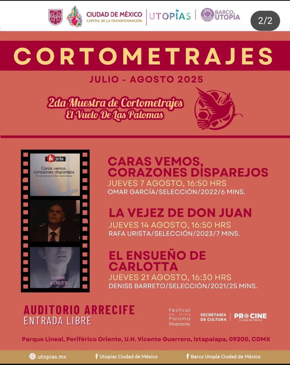 ¡Cine duranguense llegando a Iztapalapa!
Barco Utopía en la Ciudad de México recibirá a partir de hoy la segunda edición de "El vuelo de las Palomas", muestra de cortometrajes duranguenses del Festival de Cine Paloma Itinerante