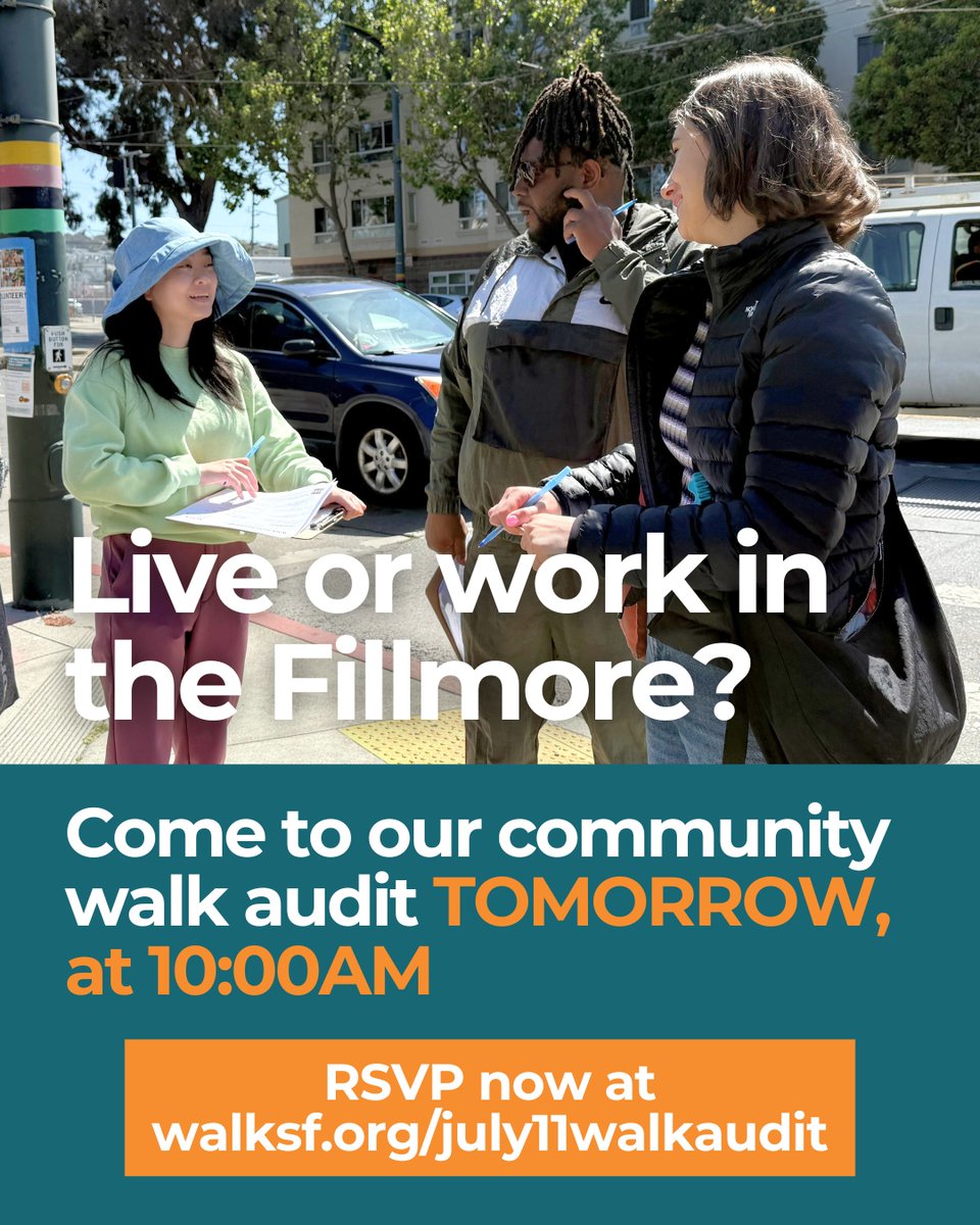 walksf's tweet image. Join our community walk audit in the Fillmore TOMORROW at 10:00AM❗
We’ll provide 🍩s & ☕. You’ll learn about how streets can be designed to be safer, especially for seniors, children, and all abilities.
➡️ RSVP now at walksf.org/july11walkaudit