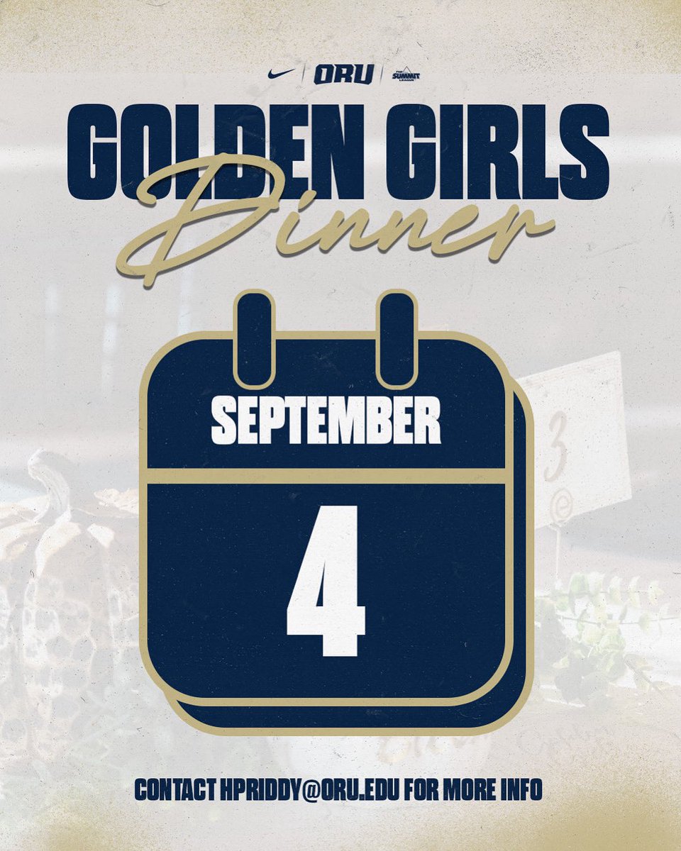 ORU W. Basketball (@oruwbb) on Twitter photo Golden Girls Dinner registration is live! 🚨
Make sure to click the link in our bio to register or contact hpriddy@oru.edu for more information.
#ORUWBB | #GoldenStandard Golden Girls Dinner registration is live! 🚨
Make sure to click the link in our bio to register or contact hpriddy@oru.edu for more information.
#ORUWBB | #GoldenStandard