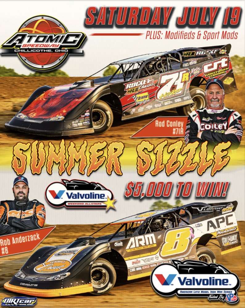 tilleyracing's tweet image. Three OHIO RACES coming up!
@Valvoline / American Late Model Iron-Man Series
Saturday 7/12
@OakshadeRaceway - Wauseon, OH
$10,000 to win / 28th Annual Birthday Race
Co-sanctioned with @DIRTcarRacing @SummerNationals
Friday 7/18
MRP Raceway Park - Williamsburg, OH
$7,500 to…