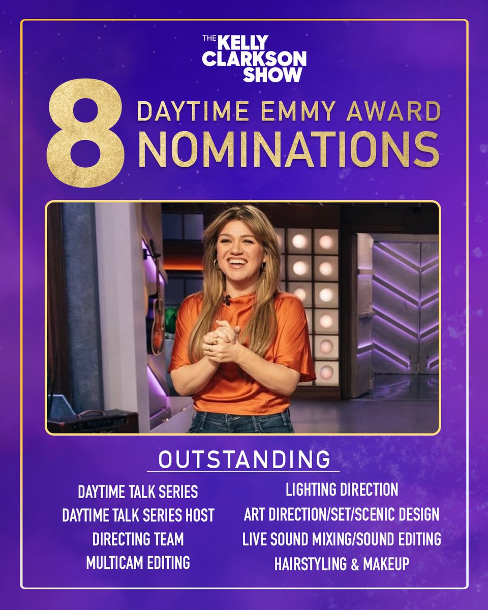 KellyClarksonTV's tweet image. We're nominated for 8 Daytime Emmy Awards! 🎉 So proud of our entire team, who truly love making this show for y'all 🫶 @TheEmmys