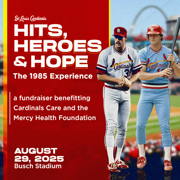 CardinalsCare's tweet image. Join 1985 National League Champions and @CardinalsAlumni Todd Worrell and Andy Van Slyke for a special evening of baseball and giving back!
The Grand Slam Ticket includes:
⚾ Fantasy Batting Practice experience
⚾ Happy Hour
⚾ Buffet Dinner
⚾ Q&A and Photo Opp
⚾ And…