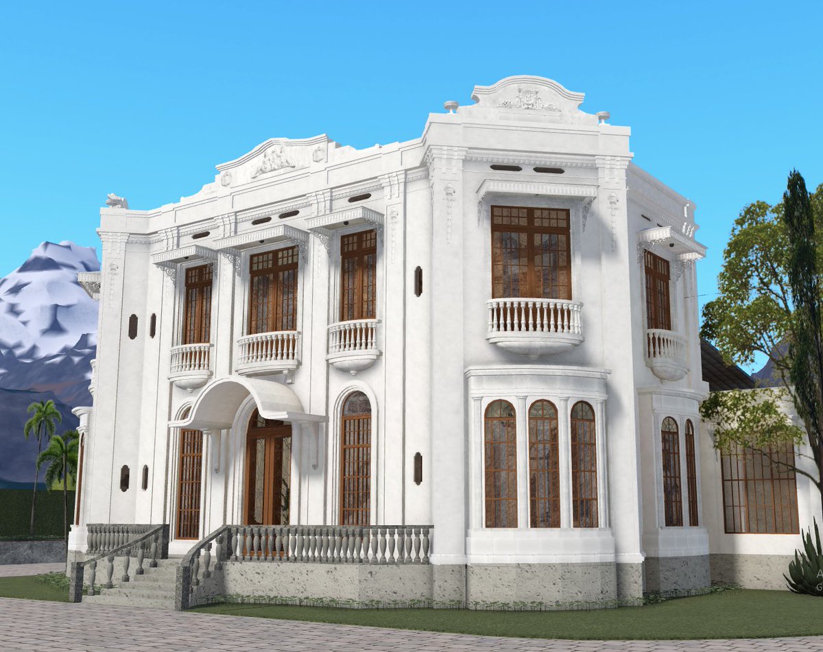 I’m reposting because it flopped horribly but i recreated the “Guagua mansion” in bloxburg! A Greek revival house mixed with Filipino!

Some interior decals are by <a href="/fruitmcnare/">Daniel Perkins</a> #bloxburg