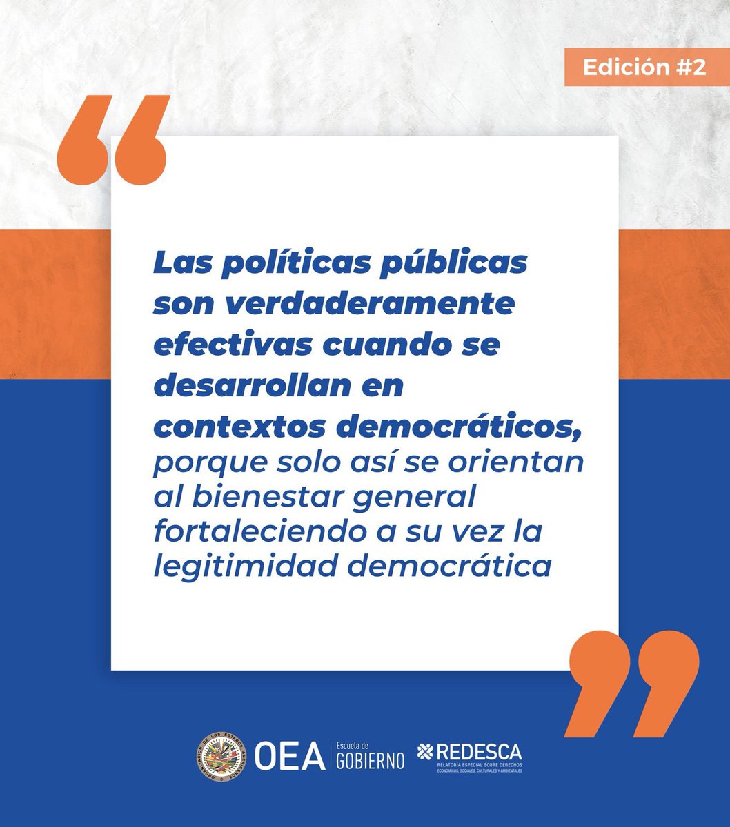 Hoy en la 4️⃣º sesión del curso de #PolíticasPúblicas, Rut Bermejo-Casado, Profesora <a href="/urjc/">URJC</a> e Investigadora  <a href="/Governance_URJC/">Good Governance URJC</a>, nos acompaña para abordar las bases para el análisis y formulación de políticas públicas.

!Seguimos aprendiendo y construyendo derechos! ⚖️ #EscuelaOEA