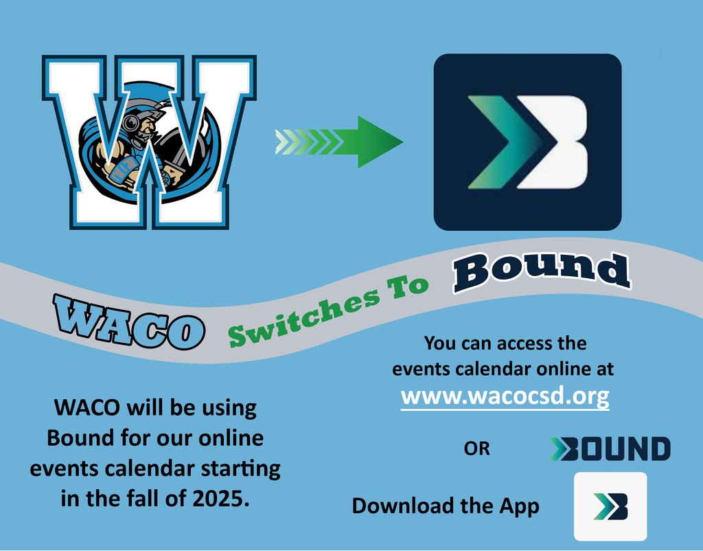 WACO is switching its event calendar to Bound. You will need to update to the Bound App and update your links.