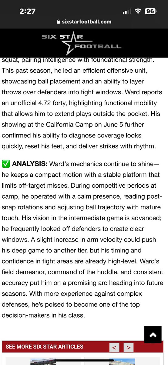 Cash Ward (@cash_football7) on Twitter photo Thank you <a href="/sixstarfootball/">Six Star Football | PLUS+</a> for another write on my cal camp performance!
<a href="/jlawson707/">JaJuan Lawson</a> <a href="/JacksonMoore247/">Jackson Moore</a> Thank you <a href="/sixstarfootball/">Six Star Football | PLUS+</a> for another write on my cal camp performance!
<a href="/jlawson707/">JaJuan Lawson</a> <a href="/JacksonMoore247/">Jackson Moore</a>