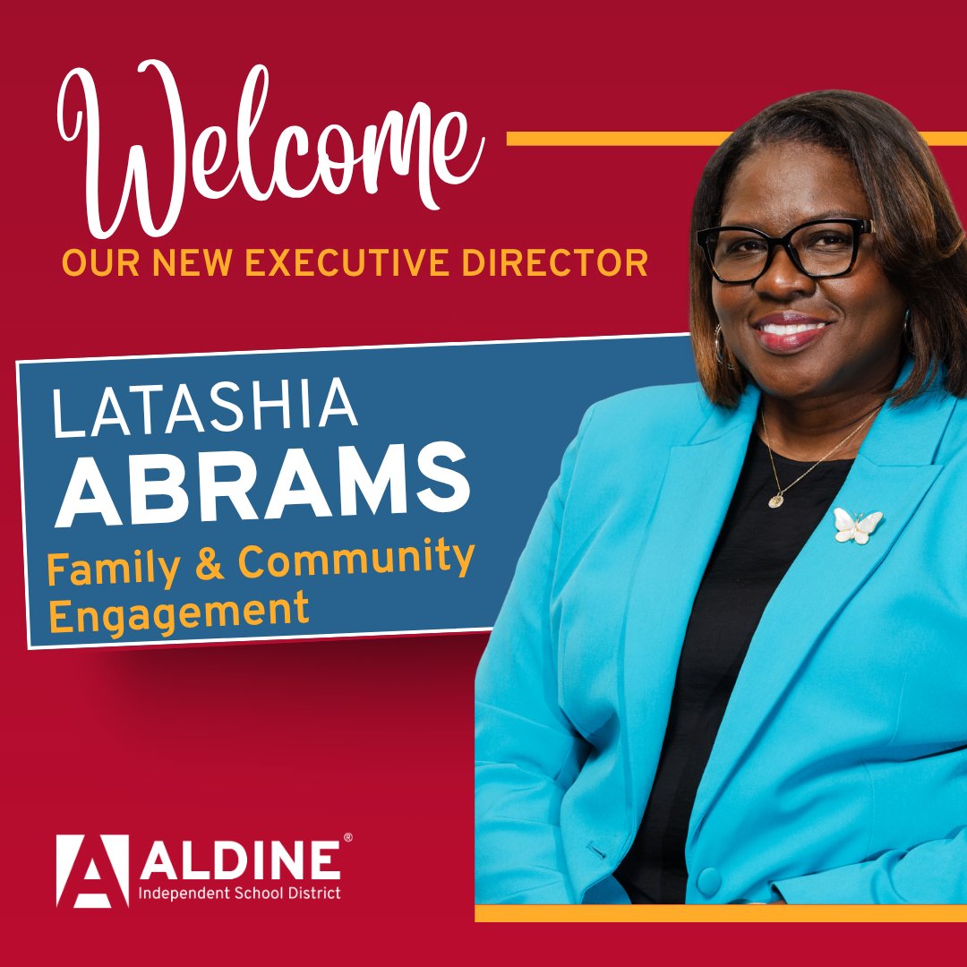 Aldine ISD (@aldineisd) on Twitter photo 🎉 Big news, Aldine! 🎉
Please join us in congratulating Latashia Abrams, the new Executive Director of F.A.C.E, Family and Community Engagement!
Her leadership and dedication to the success of families and communities make her the perfect fit to lead the F.A.C.E. department 🎉 Big news, Aldine! 🎉
Please join us in congratulating Latashia Abrams, the new Executive Director of F.A.C.E, Family and Community Engagement!
Her leadership and dedication to the success of families and communities make her the perfect fit to lead the F.A.C.E. department