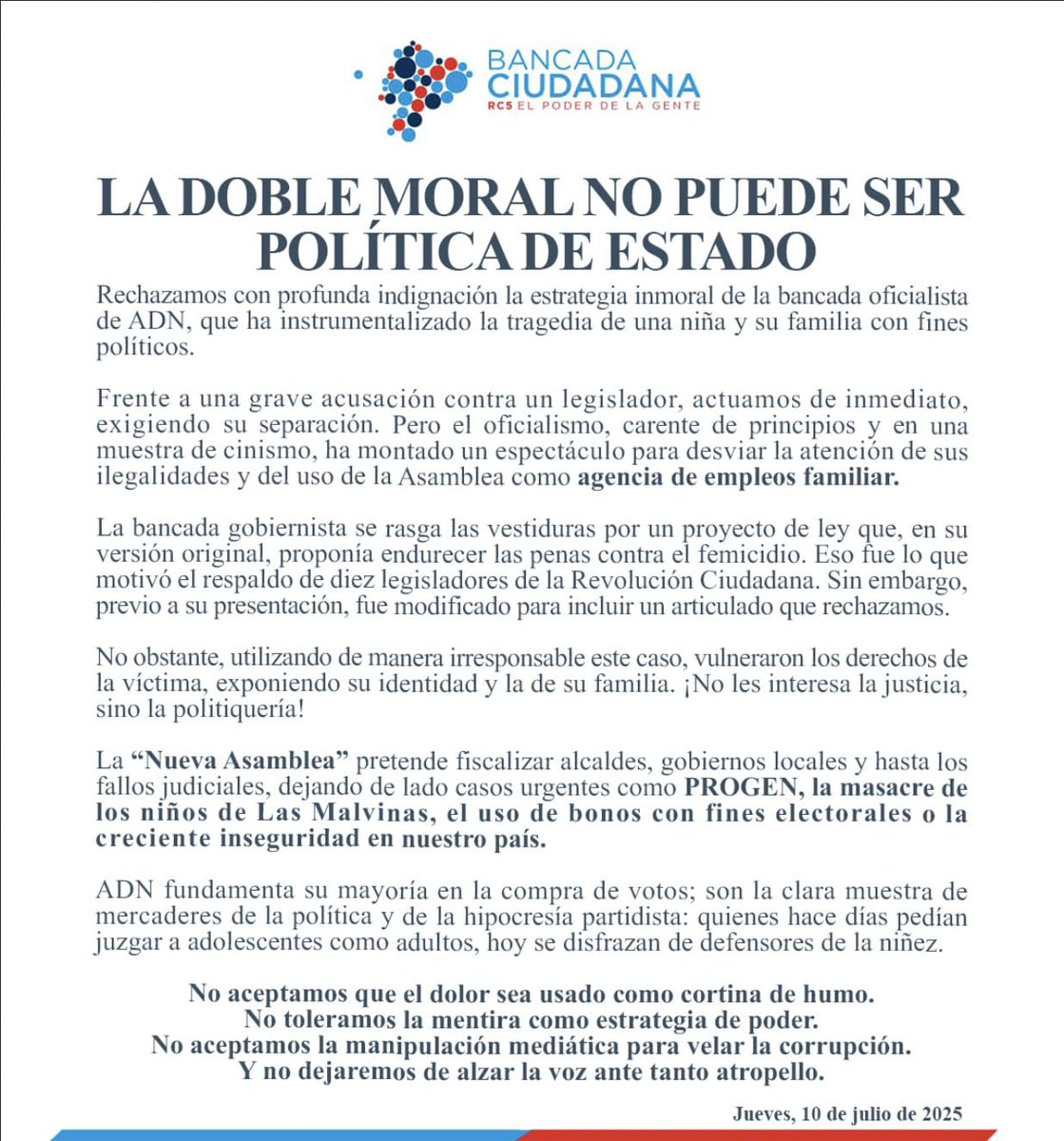 La doble moral de ADN enturbia los procesos de justicia en contra de las víctimas.