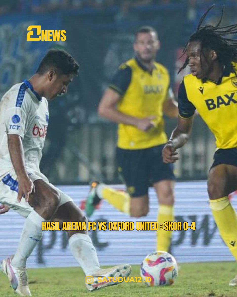 SatuDuaBola's tweet image. Hasil Arema FC vs Oxford United: Skor 0-4

Oxford United memetik kemenangan di lanjutan grup A Piala Presiden 2025. Berhadapan dengan Arema FC, The U's menang dengan skor telak 4-0.

#AremaFC #OxfordUnited #FootballSpirit
