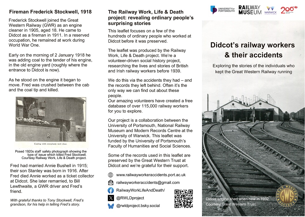 COMING SOON!

Sunday 20 &amp; 27 July
Saturday 30 August
10.30 &amp; 14.00

Project co-lead Mike Esbester (<a href="/UoP_History/">Univ. Ports History</a>) will offer a walking tour of Didcot Railway Centre!

It looks at Didcot's pre-1939 staff, through the accidents they had &amp; the traces they left behind.

#Railway200